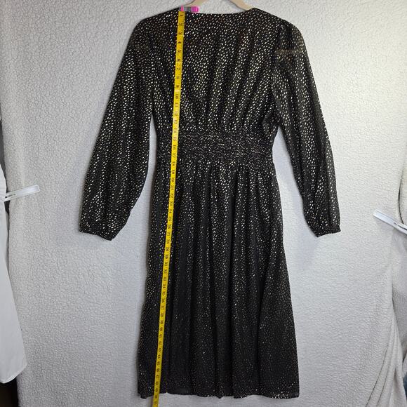 RIHOAS Black Gold Metallic Long Sleeve V Neck Midi Dress XL - Picture 16 of 16